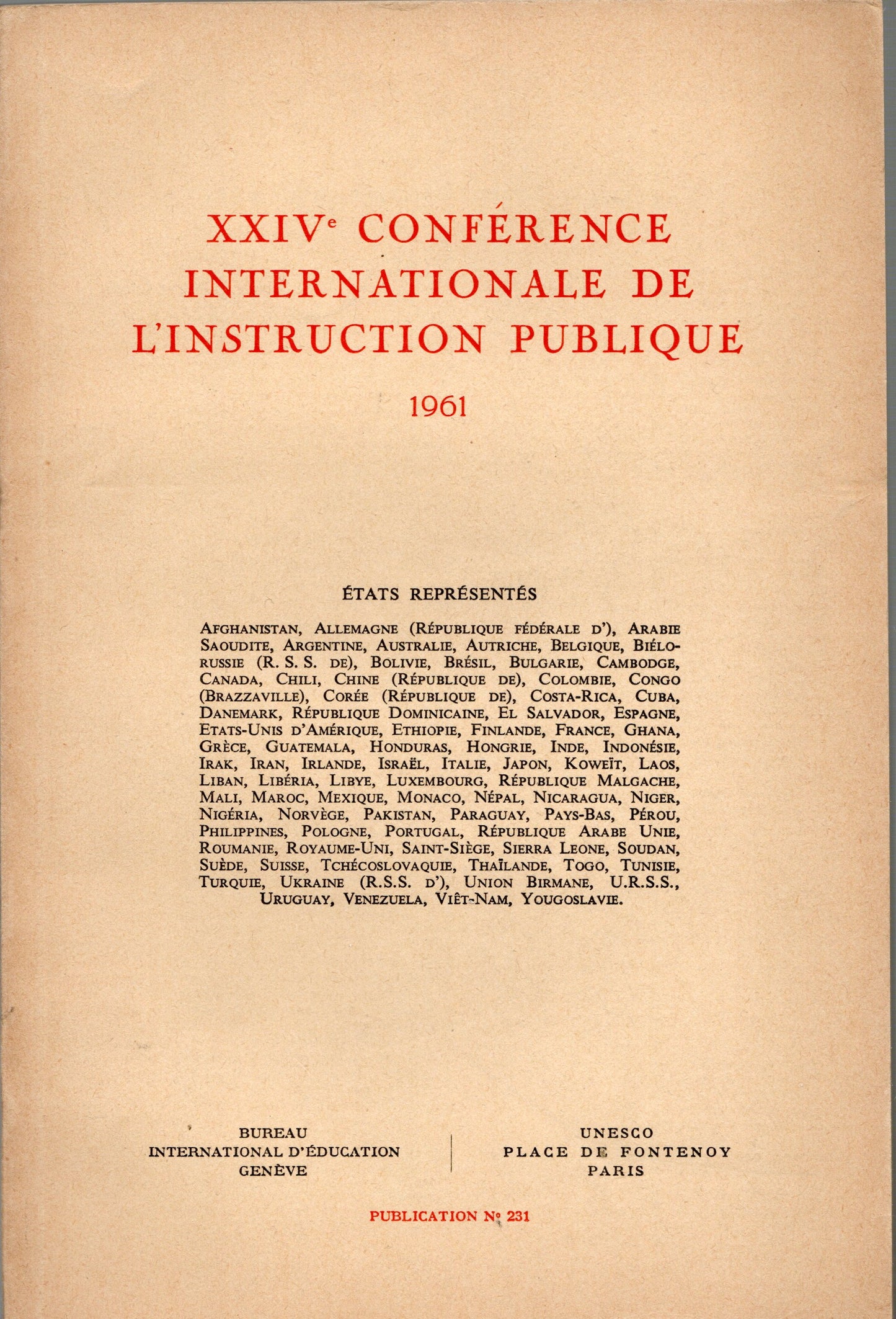 XXIV Conference internationale de l'instruction publique